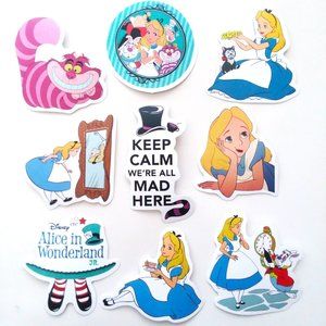 Alice in Wonderland Stickers 9 Lot Cheshire Cat Laptop Water Bottle Luggage Fun